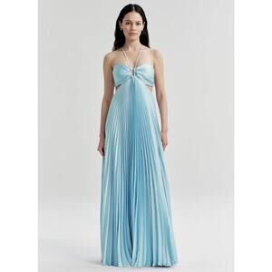 ALC Moira Satin Pleated Maxi Dress Delphinium Blue